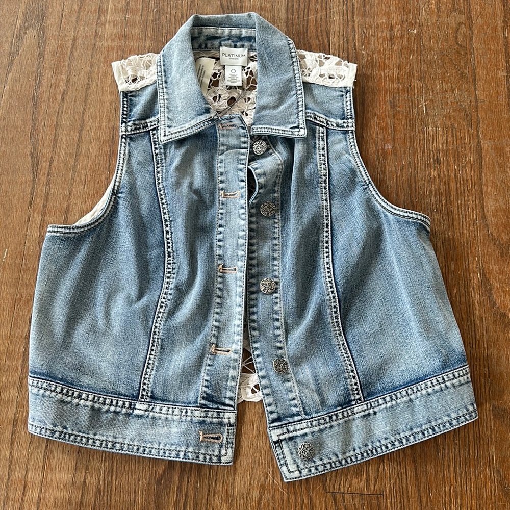 Chico’s Lace and Denim Platinum Vest